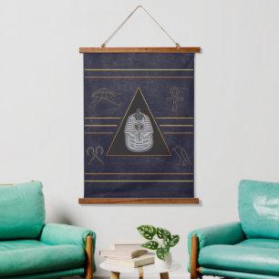 Gold ägyptisches Holz Topped Wall Tapestry Wandteppich Mit Holzrahmen