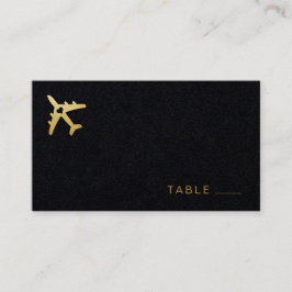 Gold Airplane Reisethema Wedding BLACK PAPER Platzkarte