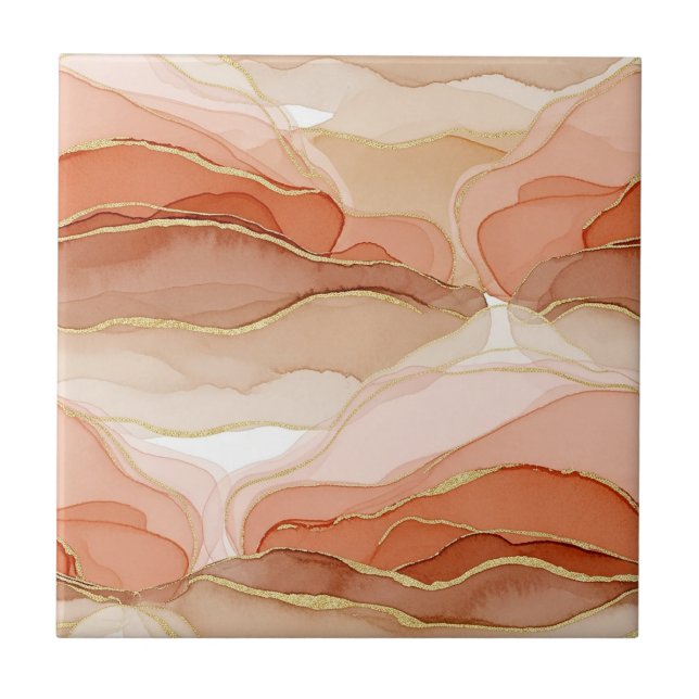 Gold akzentuierte Fluidkunst - Siena-Marmor Fliese (Vorderseite)