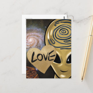 Gold Alien Liebe Postkarte