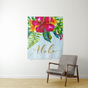 Gold Aloha Hawaiian Luau Electric Floral Backdrop Wandteppich