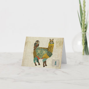 Gold Alpaca & Aquamarine Eule Notecard Karte