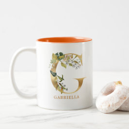 Gold Alphabet G Monogram | Blätter Zweifarbige Tasse