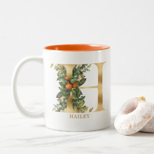 Gold Alphabet H Monogram Blätter Zweifarbige Tasse