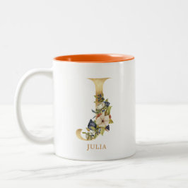 Gold Alphabet J Monogram | Blätter Zweifarbige Tasse