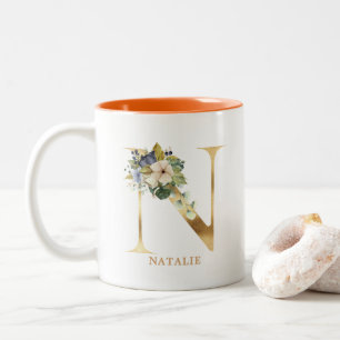 Gold Alphabet N Monogramm  Blattfolien Zweifarbige Tasse