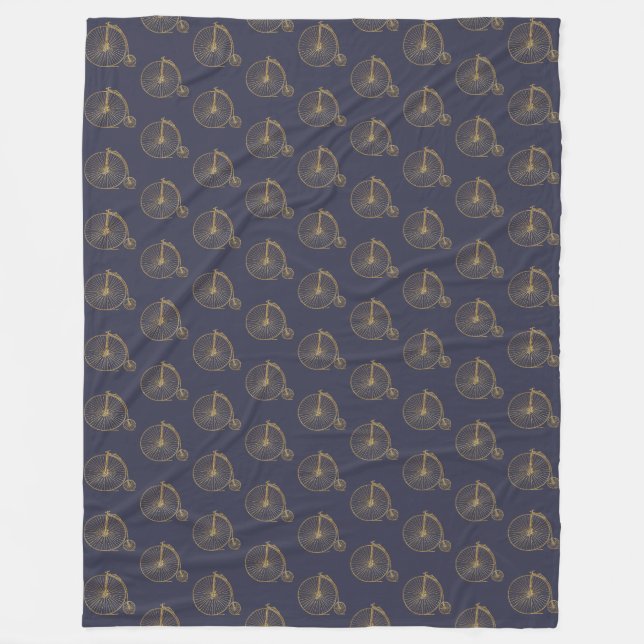 Gold altmodische Einradlinie Zeichnend Navy Blue Fleecedecke (Vorderseite)