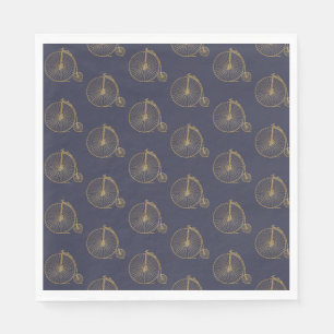 Gold altmodische Einradlinie Zeichnend Navy Blue Serviette
