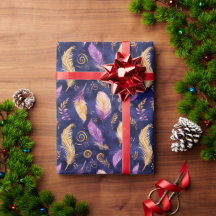 Gold Amethyst Feathers Midnight Blue