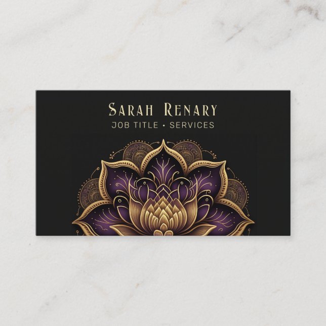 Gold & Amethyst Lotus Blume Black Visitenkarte (Vorderseite)