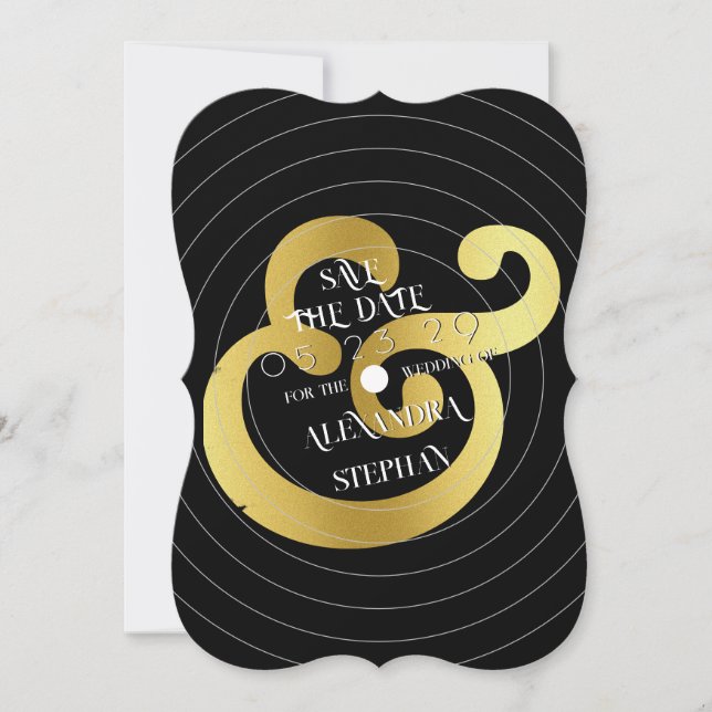 Gold Ampersand Retro Vinyl Record Foto Hochzeit Save The Date (Vorderseite)