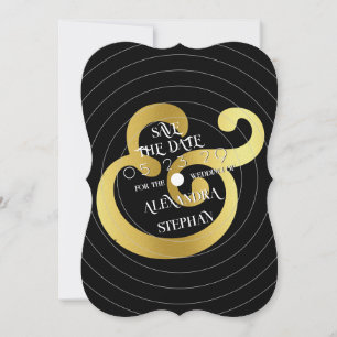 Gold Ampersand Retro Vinyl Record Foto Hochzeit Save The Date