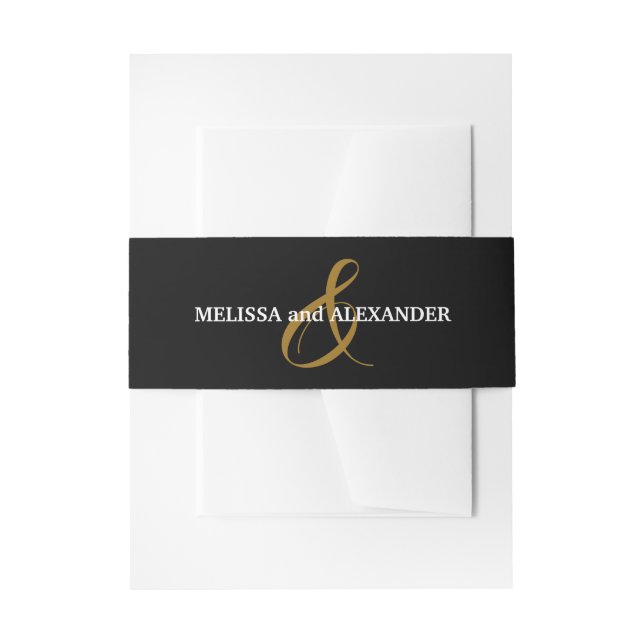 Gold Ampersand und Namen Black Wedding Einladungsbanderole (Vorderseite Beispiel)