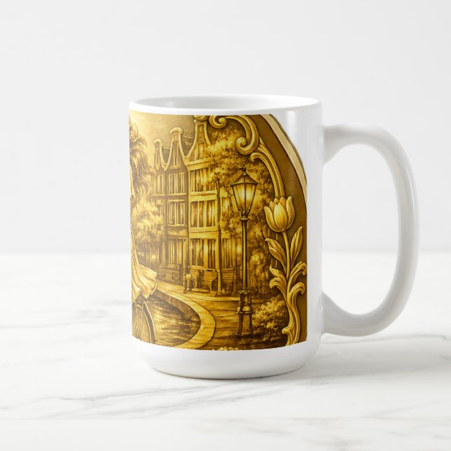 Gold Amsterdam Bogenbrücken Charme Kaffeetasse (Rechts)