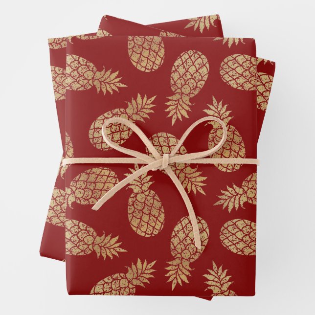 Gold Ananas auf Deep Red Geschenkpapier Set (Beispiel)