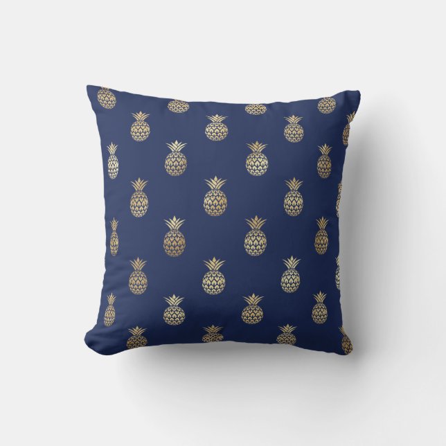 Gold Ananas auf Navy Blue Kissen (Vorderseite)
