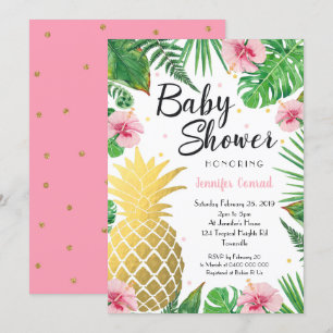 Gold Ananas Baby Shower Einladung, Tropical Einladung