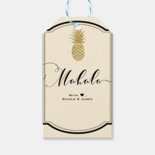 Gold Ananas Creme Schwarz Tropisch MAHALO ALOHA Geschenkanhänger