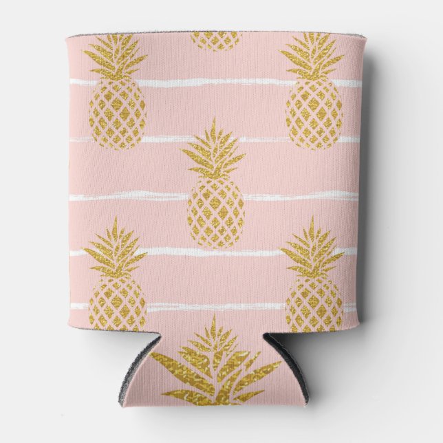 Gold Ananas, gestreift Sommer Hintergrund. Dosenkühler (Vorderseite)