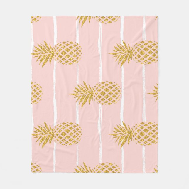 Gold Ananas, gestreift Sommer Hintergrund. Fleecedecke (Vorderseite)