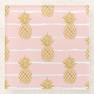Gold Ananas, gestreift Sommer Hintergrund. Glasuntersetzer