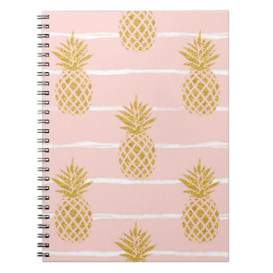Gold Ananas, gestreift Sommer Hintergrund. Notizblock