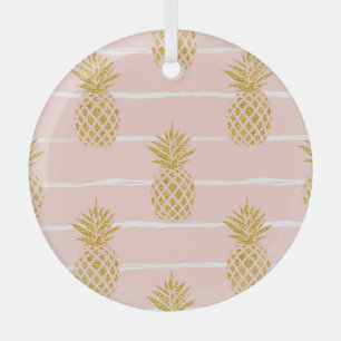 Gold Ananas, gestreift Sommer Hintergrund. Ornament Aus Glas