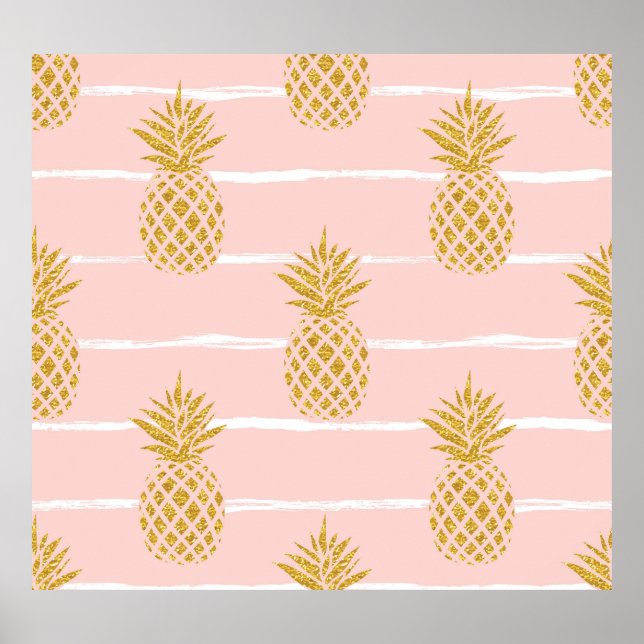 Gold Ananas, gestreift Sommer Hintergrund. Poster (Vorne)