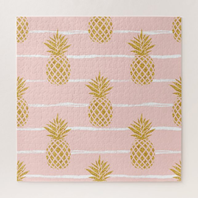 Gold Ananas, gestreift Sommer Hintergrund. Puzzle (Vertikal)