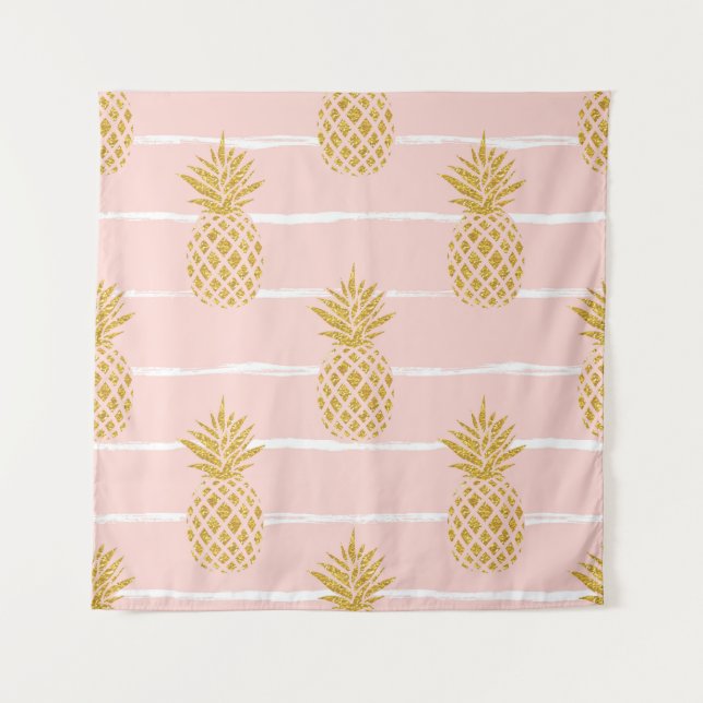 Gold Ananas, gestreift Sommer Hintergrund. Wandteppich (Vorderseite)