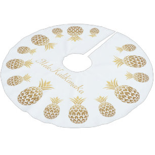 Gold Ananas Mele Kalikimaka Hawaiianische Weihnach Polyester Weihnachtsbaumdecke