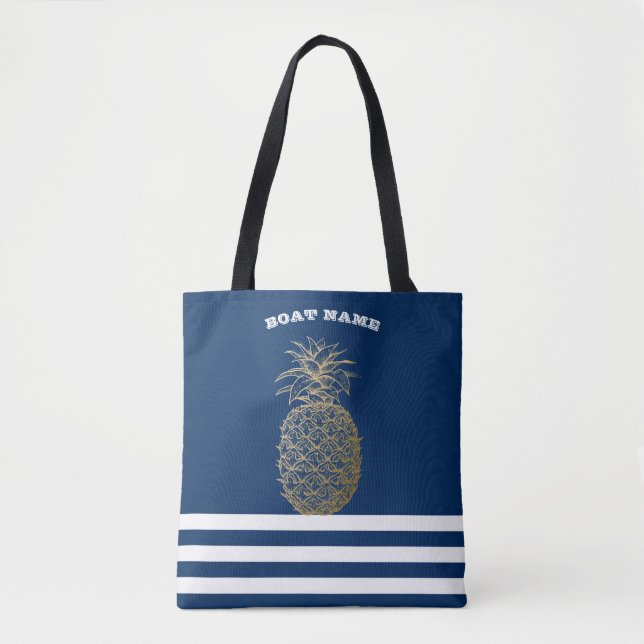 Gold Ananas Nautical Navy Blau Streifen (Vorderseite)