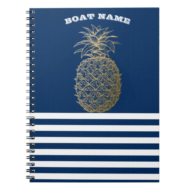 Gold Ananas Nautical Navy Blau Streifen Notizblock (Vorderseite)