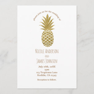 Gold Ananas White Modern Chic Tropical Wedding Einladung
