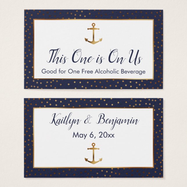 Gold Anchor & Confetti Navy Drink Karten (Vorne & Hinten)