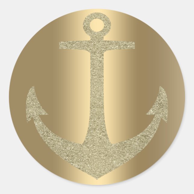Gold Anchor Nautical Glam Birthday Party Gefallen Runder Aufkleber (Vorderseite)