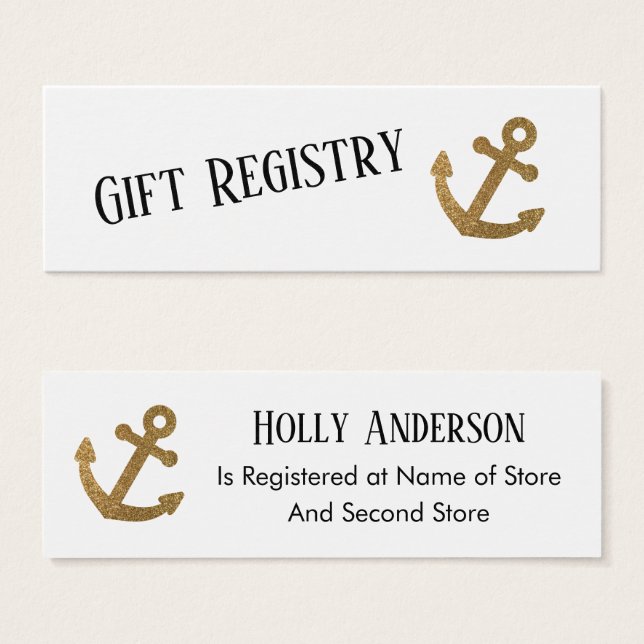 Gold Anchor Simple Nautical Gift Registry Cards (Vorne & Hinten)