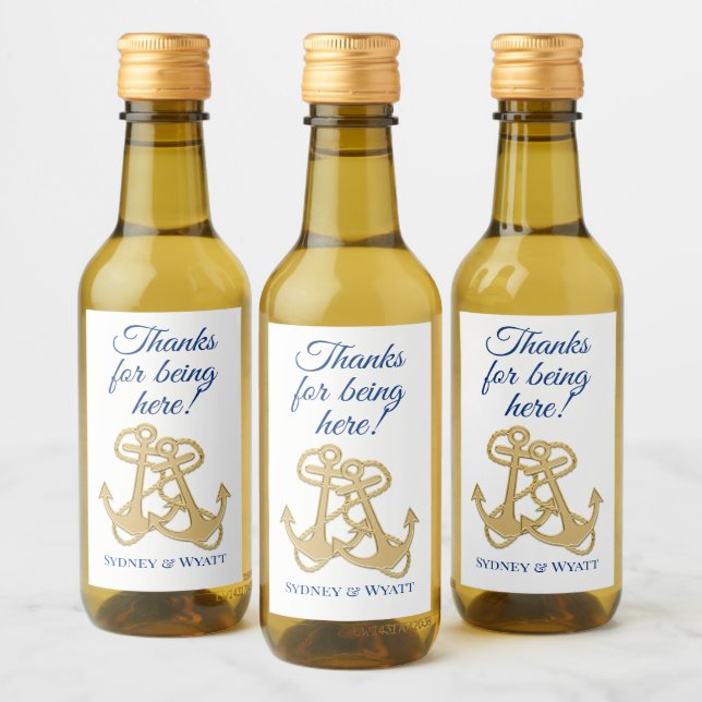 Gold Anchors Nautical Wedding Mini Flasche Weinetikett (Flaschen)