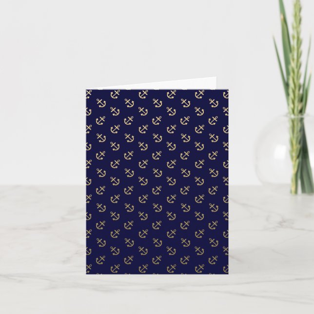 Gold Anchors Navy Blue Background Muster Karte (Vorderseite)
