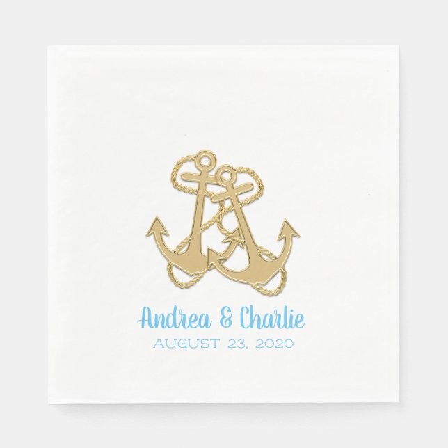 Gold Anchors Verlobung Dusche Party Napkins Serviette (Vorderseite)