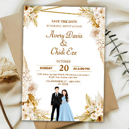 Gold and beige floral wedding invitation   einladung