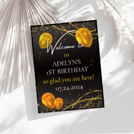 "Gold and Black Baby First Birthday Time" Poster