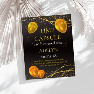 "Gold and Black Baby First Birthday Time" Poster