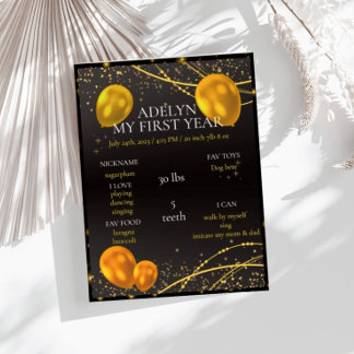 "Gold and Black Baby First Birthday year" Poster