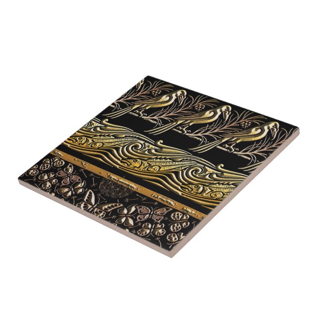 gold and black Birds fish Butterfly art pattern Fliese (Seite)