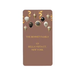 Gold and Black Christmas Baubles Adressaufkleber