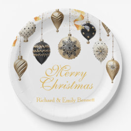 Gold and Black Christmas Baubles Pappteller