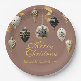 Gold and Black Christmas Baubles Pappteller