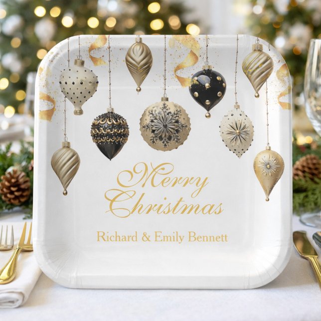 Gold and Black Christmas Baubles Pappteller (Von Creator hochgeladen)