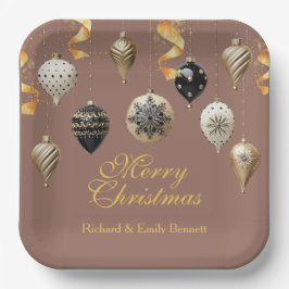 Gold and Black Christmas Baubles Pappteller